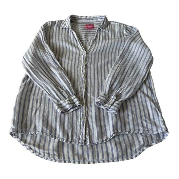 Isaac Mizrahi NY Shirt Women's Button Front Sz. XL Striped Blue/White 100% Linen - Picture 1 of 8